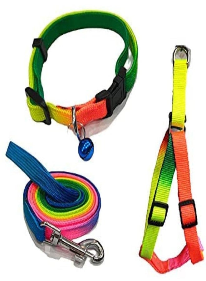 Smart Pups Colourful Adjustable Nylon Puppy Leash Harness and Collar Combo, Suitable for Puppy 15 mm Multicolor (Collar + Harness + Leash) - Image 1